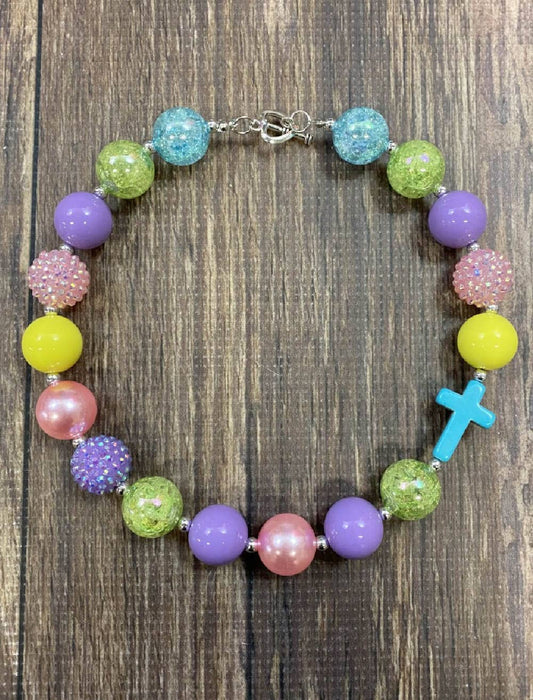 Cross Rainbow Bubble gum Necklace