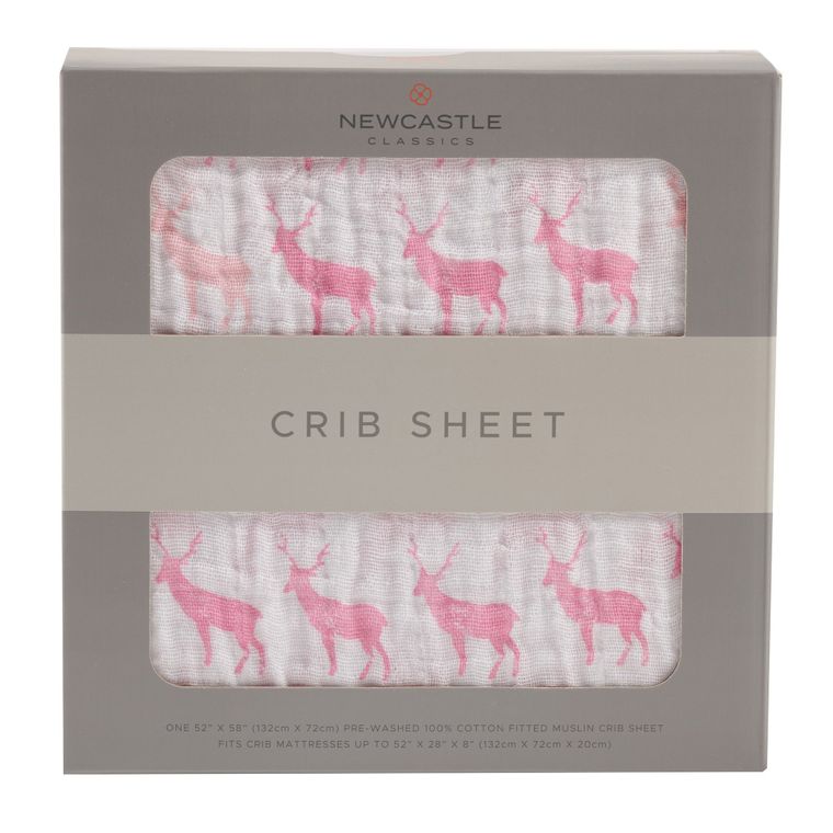 Pink Deer Muslin Crib Sheet