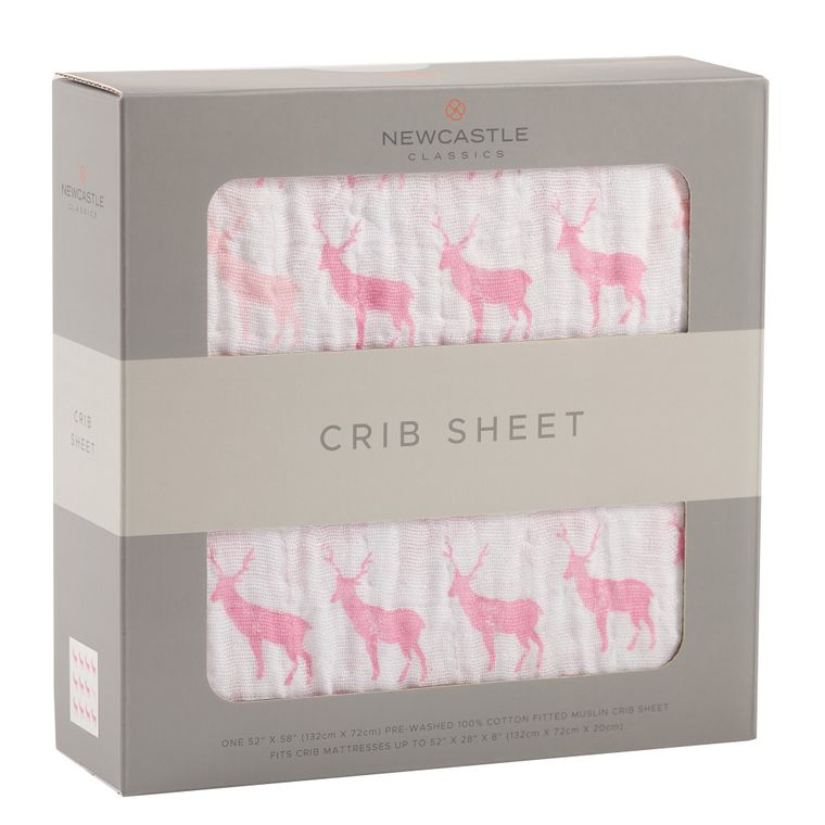 Pink Deer Muslin Crib Sheet