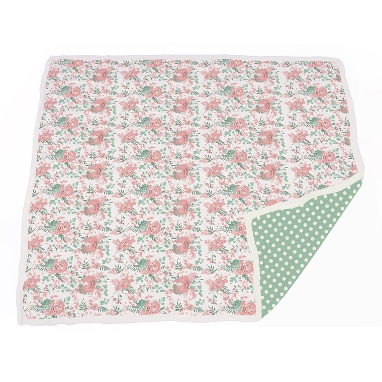 Jade Polka Dot & Desert Rose Cotton Muslin Blanket